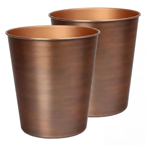 happimess Nolan 2 Gal Smooth Steel Wastebasket, Antique Copper, Set of 2 | 10" Height, Lidless Open Top, Fingerprint Resistant, Copper-Plated Finish, Small Space Design - color: Antique Copper, size: Set of 2