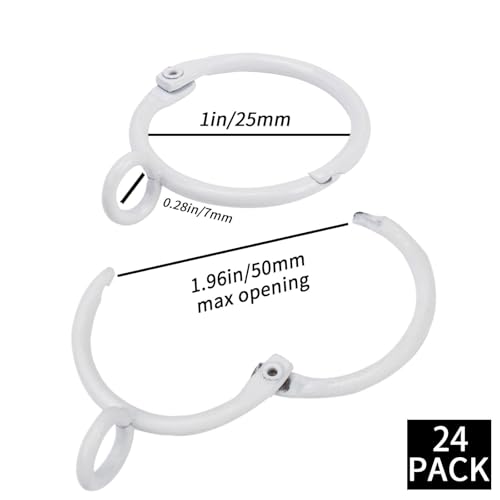 Openable Curtain Rings with Eyelets, 1inch Heavy Duty Rustproof Metal Drapery Rings,Shower Curtain Rings 24pcs White Zocang - color: White, size: 1inch Inside Diameter