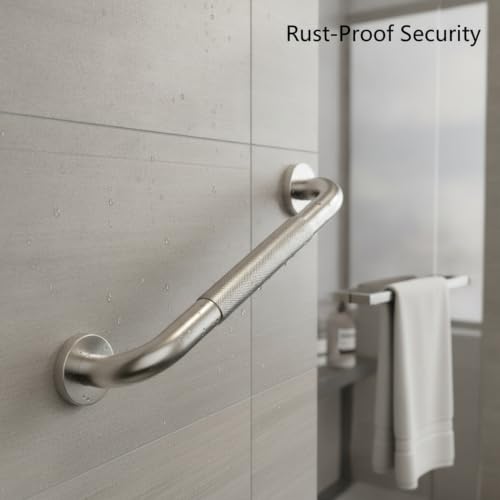 Stainless Steel Bathroom Grab Bar, Silver Textured Grip Handrail for Shower and Bathtub, Durable Wall Mount Rail - size: 16.93 x 0.98 x 2.95 in