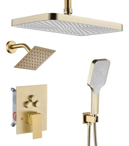 Shower Faucet Set With Handheld Shower Head Gold | Rain shower Head With Handheld Sprayer - color: Glod