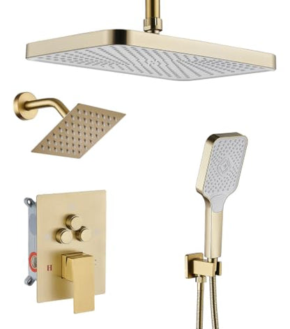 Shower Faucet Set With Handheld Shower Head Gold | Rain shower Head With Handheld Sprayer - color: Glod