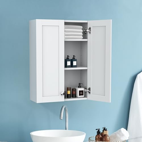 Bathroom Cabinet Wall Mounted Over Toilet Storage Cabinet 20x28 inch White Medicine Cabinets for Wall Mount Space Saver Bathroom Storage Cabinet with 2 Adjustable Shelves & 2 Doors