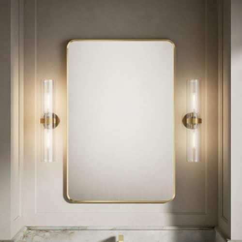 Kohler Essential 30 in. W x 45 in. H Rectangular Framed Wall Mount Bathroom Vanity Mirror in Moderne Brushed Gold - color: Modern Brushed Gold, size: 45"L x 30"W, style: Rectangle