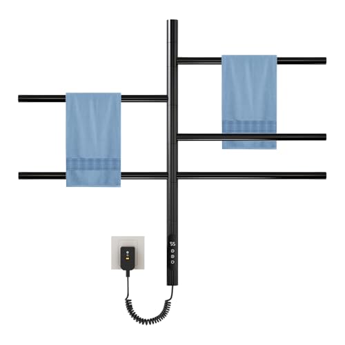 Heated Towel Racks for Bathroom, 180° Swivel Electric Towel Warmer Rack with Touch Panel, Multi-Level Timer & Temperature Adjustments, Wall Mounted 5 Bars Hot Towel Rack (Black-01) - color: Black, size: G63