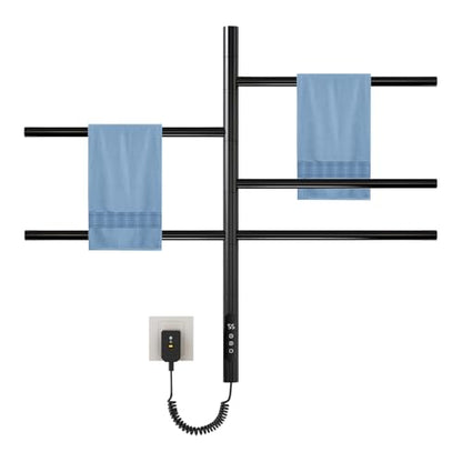 Heated Towel Racks for Bathroom, 180° Swivel Electric Towel Warmer Rack with Touch Panel, Multi-Level Timer & Temperature Adjustments, Wall Mounted 5 Bars Hot Towel Rack (Black-01) - color: Black, size: G63