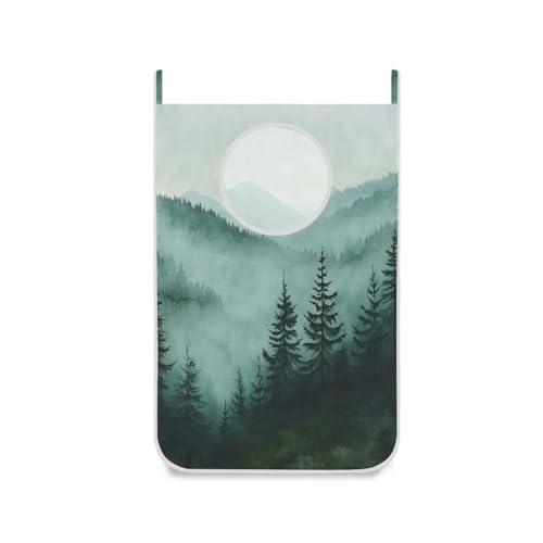 Hanging Laundry Hamper Over the Door with Stainless Steel Hooks Rack Dirty Clothes Wall Mounted Hamper Basket Bag 29.5X20inch Green Mountains and Pine Trees 3500 - color: Green Mountains and Pine Trees, size: 20x29.5inx1