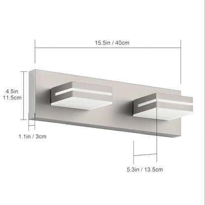 SineRise LED Modern Bathroom Vanity Light Fixtures, Modern Acrylic Bathroom Wall Lighting Fixtures Over Mirror, 2-Light, 15.5-Inch, Nickel, White - color: Nickel, White, size: 2-Light, 15.5-Inch