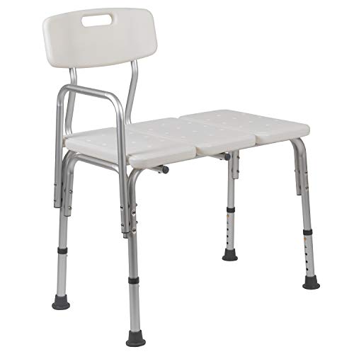 Flash Furniture HERCULES Series 300 Lb. Capacity Adjustable White Bath & Shower Transfer Bench with Back and Side Arm - color: White