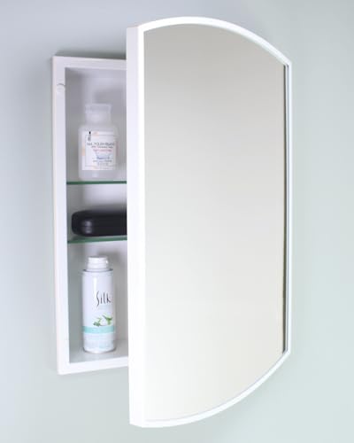 16x20 Harper Crescent Metal Framed Rectangle Recessed Bathroom Medicine Cabinet, Arced Mirror, 14x18 in-Wall Opening, Adjustable Glass Shelves, Magnet Close, White - color: White, size: 16x20