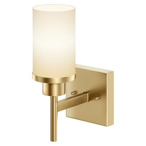Vanity Lighting Fixtures with White Frosted Glass Gold Wall Lamp for Bathroom Mirror Bedroom, Living Room, Kitchen Cabinet, Washroom Porch T001GD-L1 - color: Brushed Gold, size: 1-Light