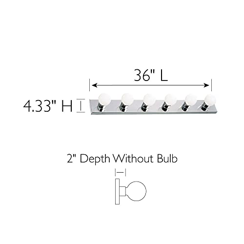 Design House Vanity Lights, 6 Linear Lights, Dimmable, Horizontal or Vertical Use, Uses (6) 60W Bulbs, For Bathroom/Makeup Vanity, Polished Chrome, 36.0 in. L x 4.33 in. H x 2.0 in. D, 500942 | Dimmable, Wall Mount, Contemporary/Modern, Steel, Lighting, 5