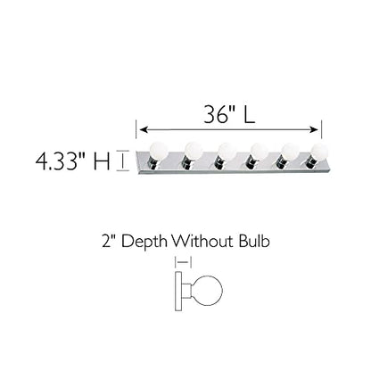 Design House Vanity Lights, 6 Linear Lights, Dimmable, Horizontal or Vertical Use, Uses (6) 60W Bulbs, For Bathroom/Makeup Vanity, Polished Chrome, 36.0 in. L x 4.33 in. H x 2.0 in. D, 500942 | Dimmable, Wall Mount, Contemporary/Modern, Steel, Lighting, 5