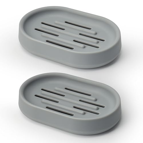 Topsky Soap Dish for Shower,2 Pack Soap Dishes Soap Savers for Bar Soap, Soap Bar Holder Shower with Drip Tray, Plastic Soap Holders with Drain for Kitchen Sink, Easy to Clean,Dry,Gray - color: Gray