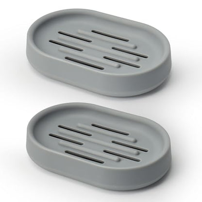 Topsky Soap Dish for Shower,2 Pack Soap Dishes Soap Savers for Bar Soap, Soap Bar Holder Shower with Drip Tray, Plastic Soap Holders with Drain for Kitchen Sink, Easy to Clean,Dry,Gray - color: Gray