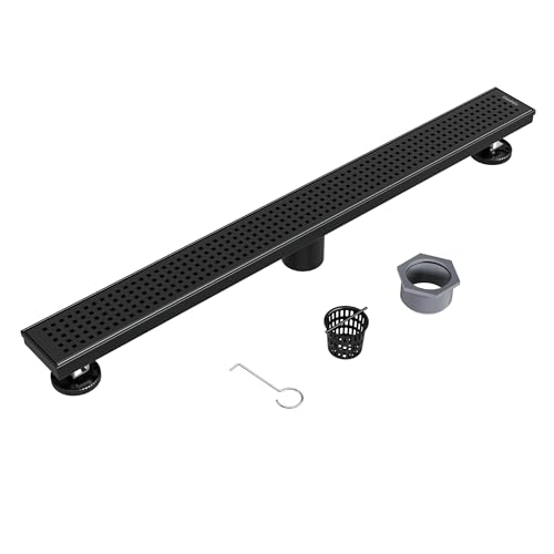 Neodrain 28" Linear Shower Drain, Matte Black 304 SS Bathroom Linear Drain | Black Shower Drain with Quadrato Grate& Adjustable Feet, Long Rectangle Shower Floor Drain in Bathroom, Balcony etc,cUPC - color: Matte Black, size: 28 In
