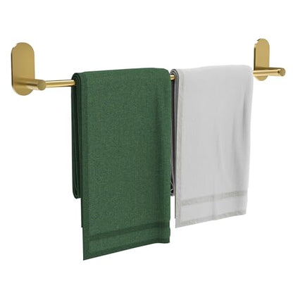 Self Adhesive Towel Bar for Bathroom 24ich Stainless Steel and Zinc Alloy No Drill Towel Rack Heavy Duty Hanger Stick On Hand Towel Holder for Kitchen, Cabinet, Door, Shower, Brushed Gold - color: Brushed Gold