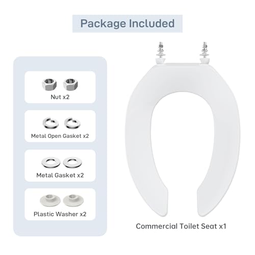 Heavy Duty Open Front Toilet Seat Without Cover – 18.5" Elongated White Plastic, Easy Install & Clean – Public Restroom Commercial Grade – 19" White - color: White, size: 19'' Elongated without Cover