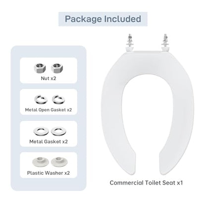 Heavy Duty Open Front Toilet Seat Without Cover – 18.5" Elongated White Plastic, Easy Install & Clean – Public Restroom Commercial Grade – 19" White - color: White, size: 19'' Elongated without Cover