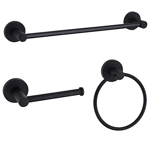 Black Bathroom Hardware Set Wall Mounted,24'' Towel Bar Adjustable,Toilet Paper Holder,Towel Ring,3-Piece Lavatory Shower Set with Gift Box,Black - size: 3 PCS