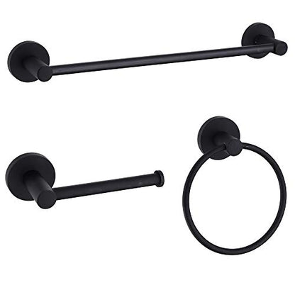 Black Bathroom Hardware Set Wall Mounted,24'' Towel Bar Adjustable,Toilet Paper Holder,Towel Ring,3-Piece Lavatory Shower Set with Gift Box,Black - size: 3 PCS