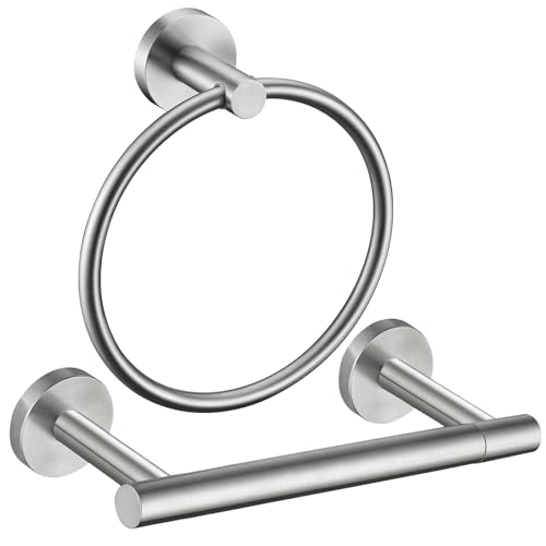 Brushed Nickel Flip Toilet Paper Holder and Hand Towel Ring Set 2 Pieces Bathroom Hardware Accessories Set SUS 304 Stainless Steel Heavy Duty Wall Mounted Bathroom Holder - color: Brushed