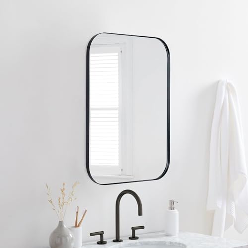 TEHOME Black Rectangle Bathroom Medicine Cabinet with Mirror Matt Black Recessed and Surface Mount Stainless Steel Metal Framed Rounded Rectangular Bathroom Cabinet with Mirror 22x30'' - size: 22 x 30''