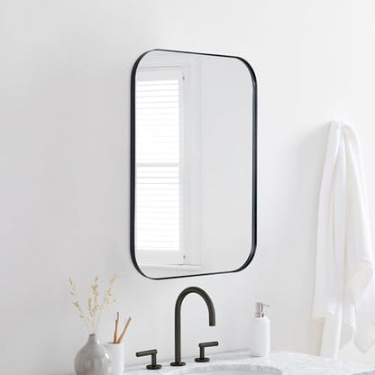 TEHOME Black Rectangle Bathroom Medicine Cabinet with Mirror Matt Black Recessed and Surface Mount Stainless Steel Metal Framed Rounded Rectangular Bathroom Cabinet with Mirror 22x30'' - size: 22 x 30''