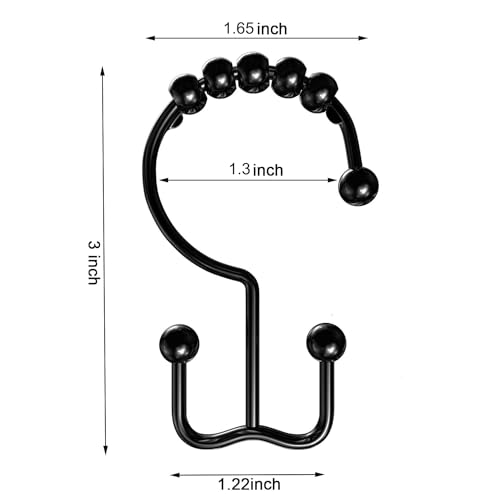 Double Glide Roller Shower Curtain Hooks Rings, Black | 1Rust Proof Stainless Steel, Curtain Hooks Rings for Bathroom Shower Rods Curtains and Liners, Easy Glide Rollers - color: Black