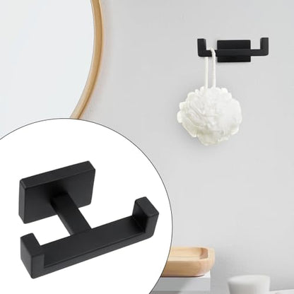 Double Hooks, Matte Black, 4 Inch, 1Pc | Stainless Steel Robe & Towel Hook, Modern Style Hotel Wall Mount, Decorative Coat Hooks For Bathrooms