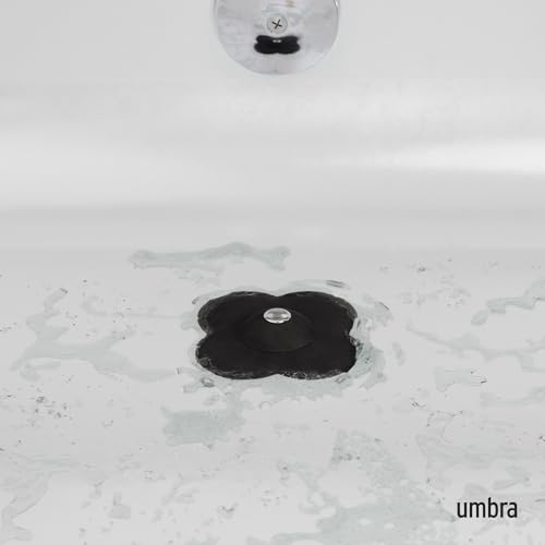 Umbra Bloom Drain Stop, Bathtub Drain Hair Catcher, 3-Inch, Black | Silicone material, flexible and durable, fits standard drains, wipe or rinse clean, rust resistant - color: Black