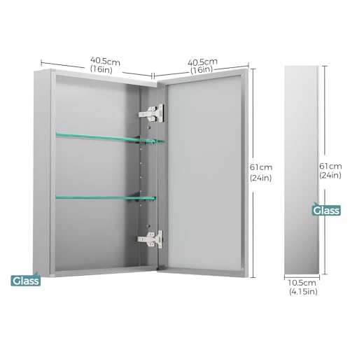 16 x 24 Inch Bathroom Medicine Cabinet with Mirror, Medicine Cabinet Mirror, Bathroom Mirror with Storage with 2 Adjustable Shelves, Assembly Required, Support Recessed or Surface Mount - size: 16 x 24
