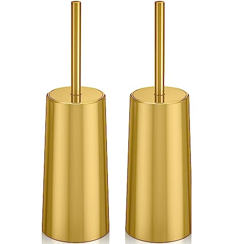 Toilet Brush and Holder, 2 Pack Toilet Brush Stainless Steel, Toilet Bowl Brush for Bathroom Toilet-Ergonomic, Elegant,Durable (Gold) - color: Gold