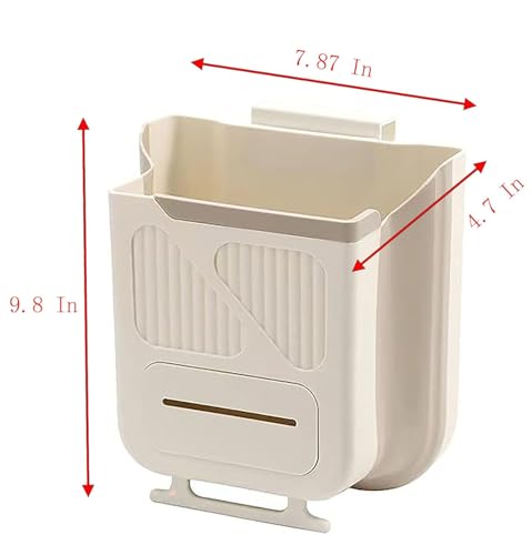 Yansanido Foldable Trash Can, 9.8 Inch x 7.87 Inch x 4.7 Inch Plastic White Hanging Garbage Can for Kitchen, Household, Office and Outdoors (Medium)