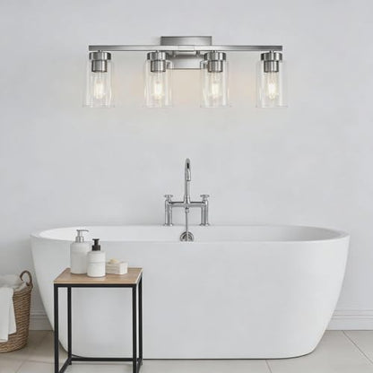4-Light Bathroom Light Fixtures, Nickel Modern Vanity Lights Over Mirror, Bathroom Wall Sconces with Clear Glass Shade for Living Room Bedroom Hallway Cabinet Porch - color: Nickel