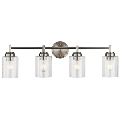 Kichler Winslow 30" Vanity Light in Brushed Nickel, 4-Light Transitional Bathroom Light with Clear Seeded Glass. (30" W x 9.25" H), 45887NI - color: Brushed Nickel, size: 30"