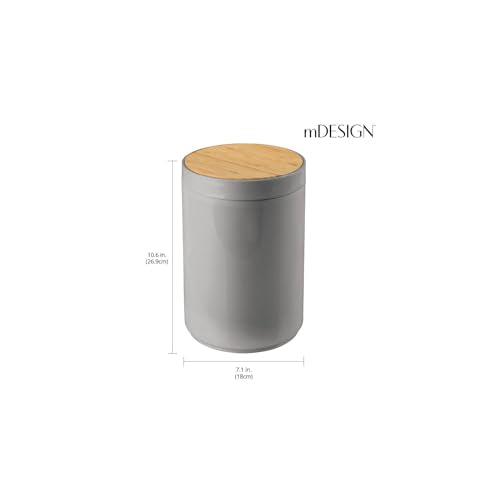 mDesign Plastic Round Trash Can Small Wastebasket - Garbage Bin Container with Swing-Close Lid - Bathroom Garbage Basket - Holds Waste, Recycling - 1.3 Gallon - Basa Collection - Gray/Natural - color: Natural/Grey