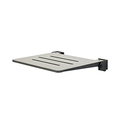 Seachrome 18 inch Silhouette Slimline Folding Wall Mount Shower Bench Seat, Gray Weathered Ash Seat with Matte Black Frame - color: Weathered Ash With Matte Black Frame