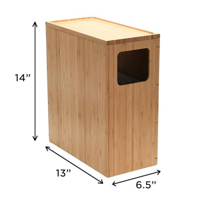 MobileVision Bamboo Slim Trash Can with Lid, Waste Basket for Bathroom, Bedroom, Office, Vanity, Salon or Spa, Small Spaces, Rectangle, Bag Liners Included