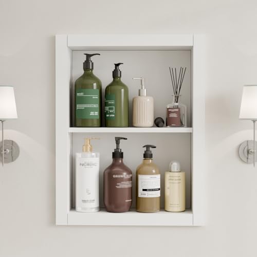 14'' * 18'' Recessed Medicine Cabinet Wall Niche Wood, 2-Tier Bathroom Niche Insert for Drywall, in Wall Shelf Medicine Cabinets Replacement, for Living Room, Bathroom Storage - color: Chalk White, size: 18''H * 14''W (2 Tiers)