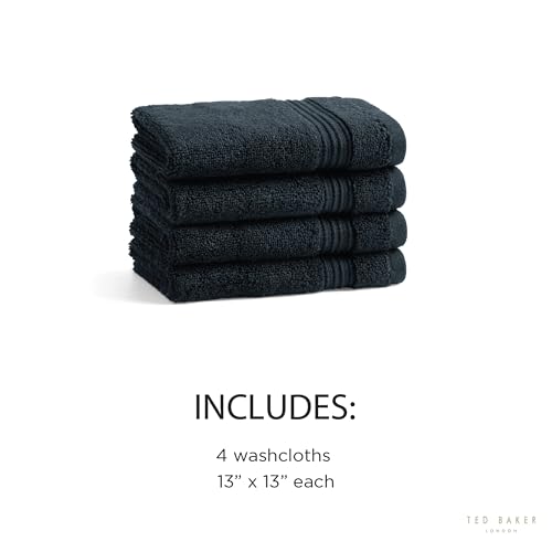 Ted Baker 4-Pack Cotton Washcloth Set Soft, Highly Absorbent 13 x 13, Black - color: Black, size: Washcloth Set - 4 Piece