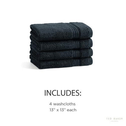 Ted Baker 4-Pack Cotton Washcloth Set Soft, Highly Absorbent 13 x 13, Black - color: Black, size: Washcloth Set - 4 Piece