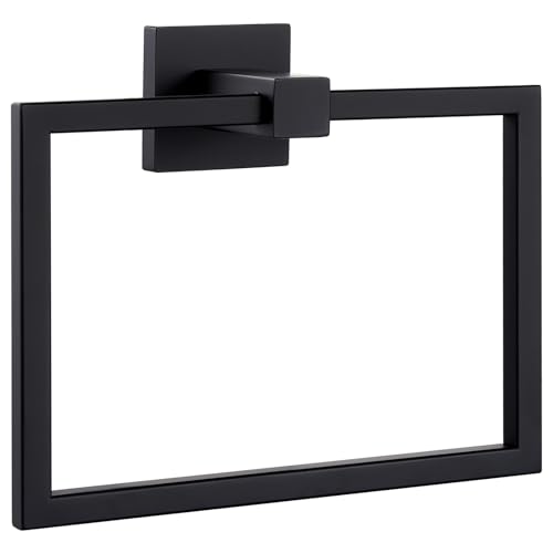 Matte Black Square Towel Holder for Bathroom, 304 Stainless Steel | 180° Rotating Ring for Easy Towel Access, 6.3" Inner Ring, Quiet & Smooth Operation, Easy Drilling Wall Mounted, Modern Style - color: Matte Black