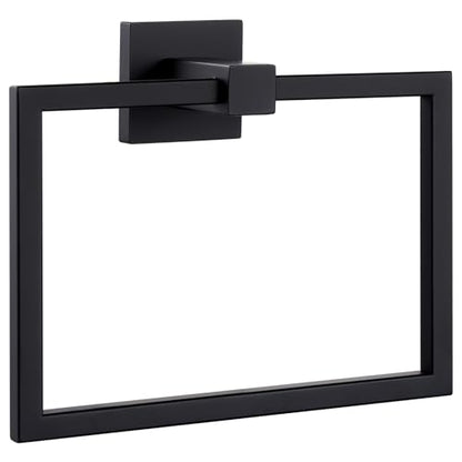 Matte Black Square Towel Holder for Bathroom, 304 Stainless Steel | 180° Rotating Ring for Easy Towel Access, 6.3" Inner Ring, Quiet & Smooth Operation, Easy Drilling Wall Mounted, Modern Style - color: Matte Black