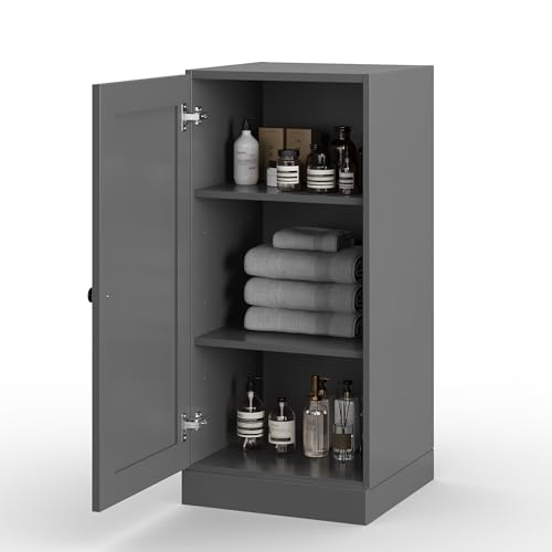 100% Solid Wood 16.5"" Bathroom Storage Cabinet with Shaker Door & Adjustable Shelves - color: Grey, style: Shaker Door