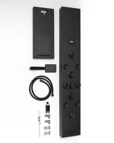 5 IN 1 Shower Panel Stainless Steel Shower Tower Panel System Matte Black | Rainfall Waterfall Shower Head with Handheld Shower Massage Body Jets with Tub Spout Shower System by Homevacious - color: Matte Black, style: 5 In 1 Shower Panel
