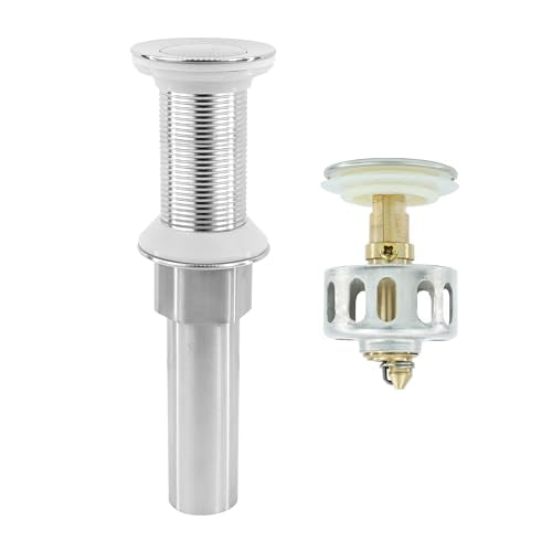 Bathroom Sink Drain,Drain Stopper Bathroom Sink Without Overflow,Small Cap Pop Up Drain Assembly with Detachable Strainer Basket,Built-in Anti-Clogging, Stainless Steel Nut Brushed Nickel - color: Brushed Nickel-small Cap, style: Without Overflow