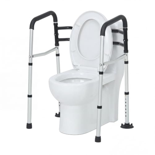 Toilet Safety Rails for Seniors 350 lb, Adjustable Toilet Safety Frame with Handles, Foldable Aluminum Toilet Support Rails, Non-Slip Bathroom Safety Rail for Elderly, Disabled & Limited Mobility - size: Toilet Safety Rails