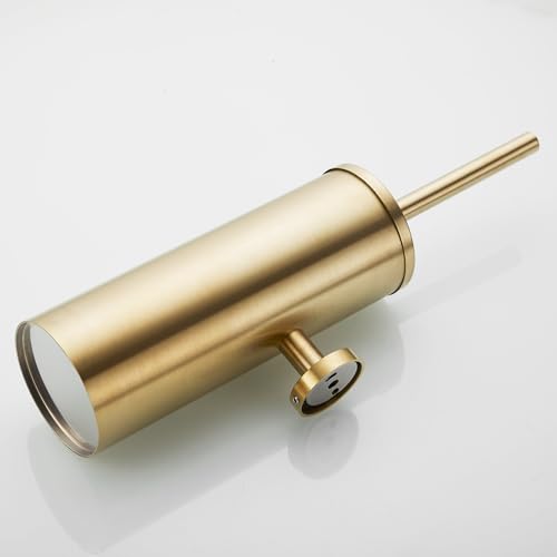 AIREMOEN 1PCS Brushed Gold Wall-Mounted Toilet Brush and Holder Set, 304 Stainless Steel Handle Toilet Brush Holder, Toilet Brush and Plunger Set, Bathroom Wall-Mounted Compact Toilet Brush Holder