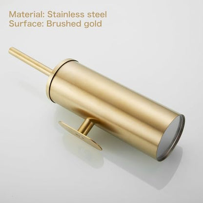 AIREMOEN 1PCS Brushed Gold Stud Free Toilet Brush and Holder Set, 304 Stainless Steel Handle Toilet Brush Holder, Toilet Brush and Plunger Set, Bathroom Wall-Mounted Compact Toilet Brush Holder