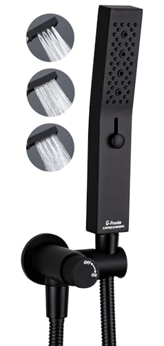 G-Promise All Metal 3-Function Handheld Shower Wand | Built to Last, Easy Install, with On/Off Switch Holder, Extra Long Hose, Modern Upgrade - color: Matte Black, style: Square